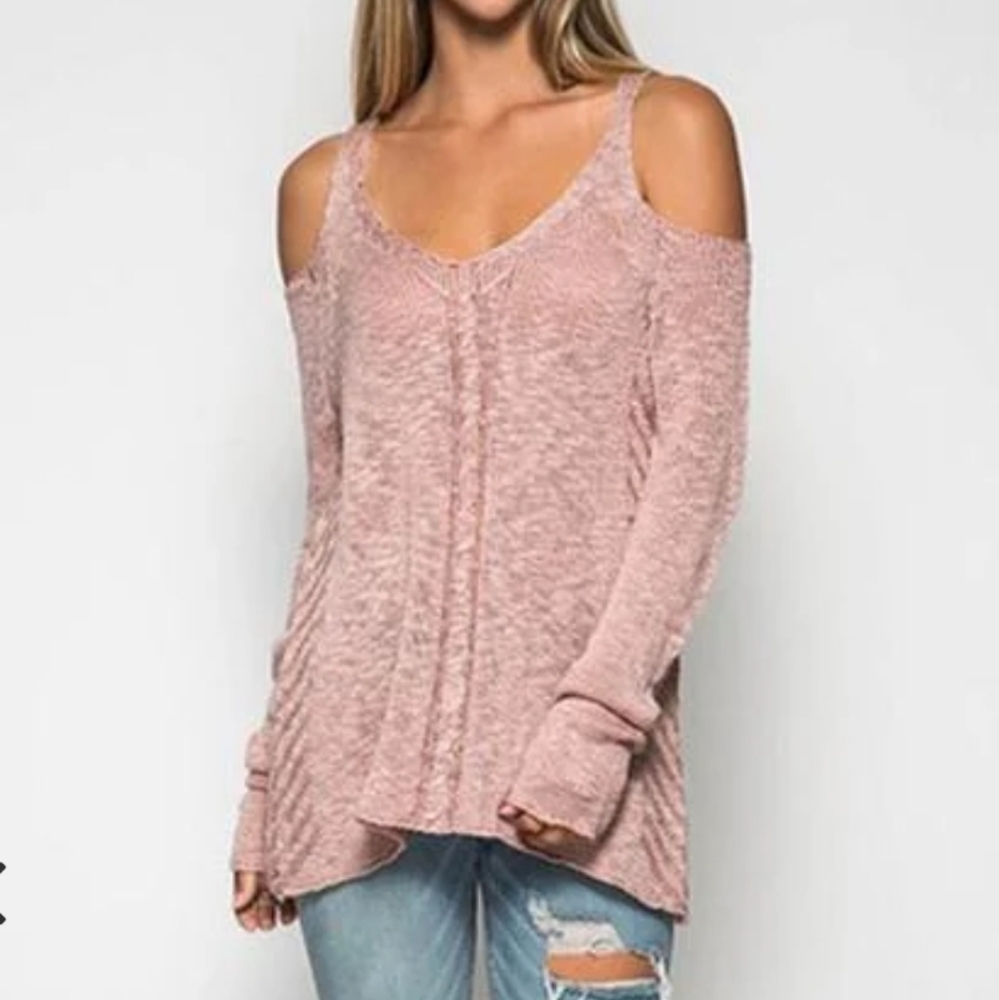 Pink Rose Dusty Pink Cold-Shoulder Long Sleeve Top